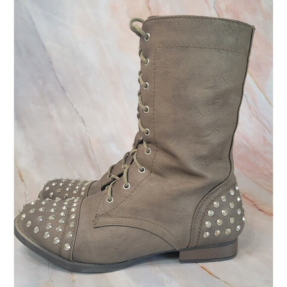 Bamboo Rascal taupe studded vegan leather calf height boots size 9 - Picture 3 of 13
